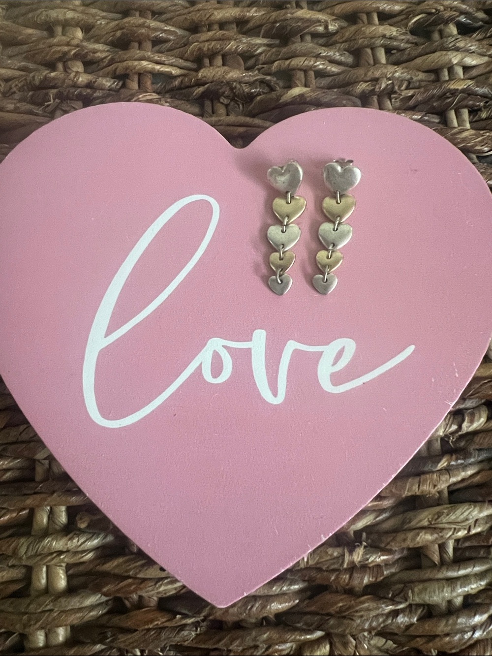 Mixed Metal Heart Drop Earrings - Two-Tone Silver & Gold